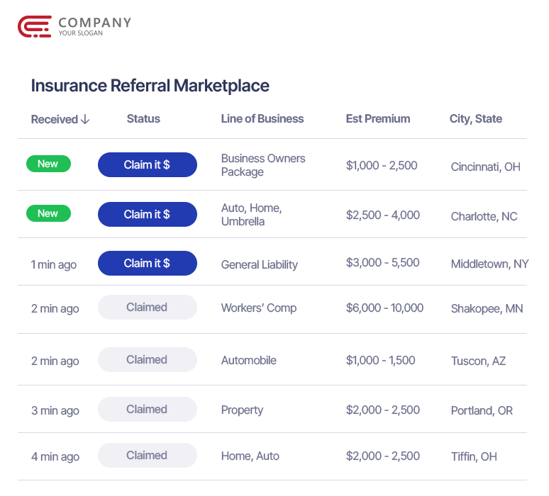 private label live insurance referral feed